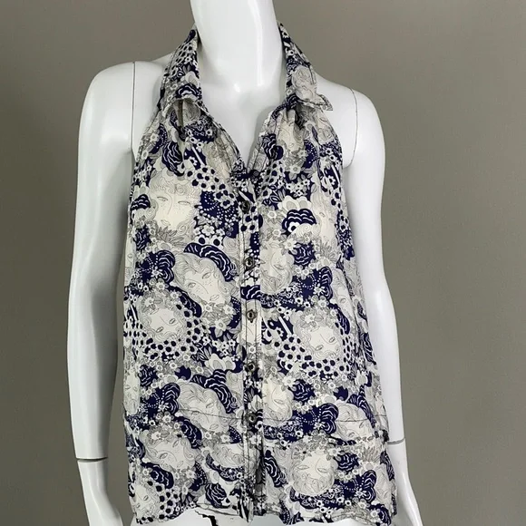 Anthropologie Blue and White Floral Blouse - Picture 2 of 4